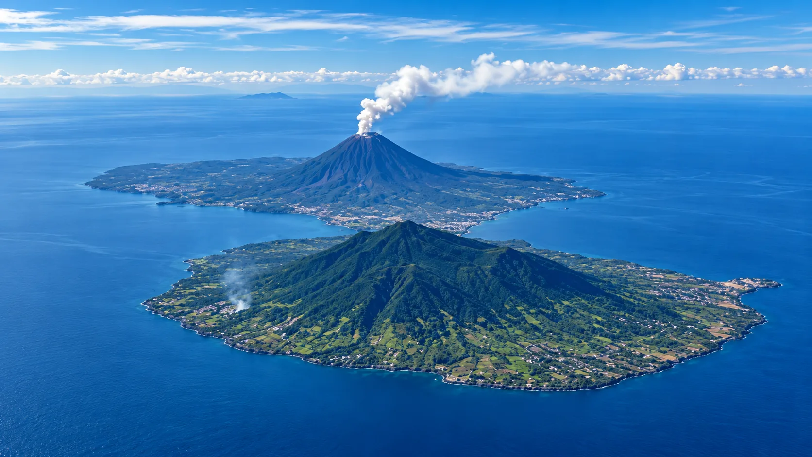 Aerial view of Ometepe, with Concepción and Maderas rising from Lake Nicaragua